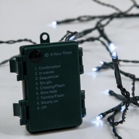 96 Λαμπάκια LED Ψυχρό Λευκό 5mm με Προγράμματα, Σειρά, Πράσινο Καλώδιο Μπαταρίας 9.5m Eurolamp