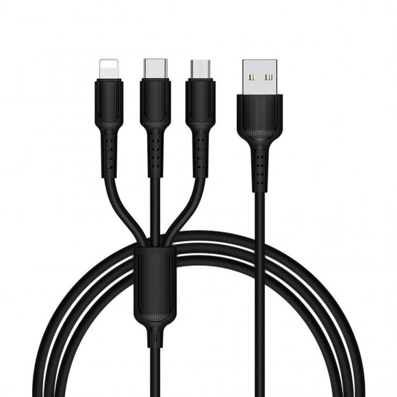 Καλώδιο σύνδεσης κινητων Borofone BX16 3-σε-1 USB σε Micro-USB, Lightning, USB-C Μαύρο 1.0m